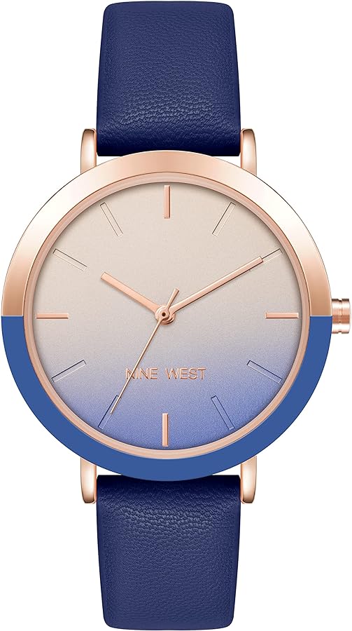 RELOJ NINE WEST AZUL DE CUERO CON ORO ROSA NW2346RGNV